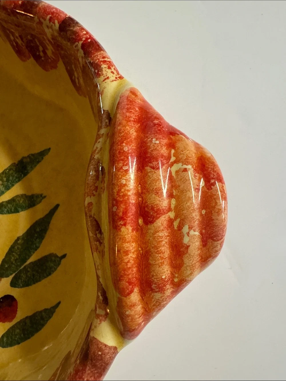 Vintage Italica Ars Hand Painted Cream Red Green Bowl.Made in Italy.Olive Branch